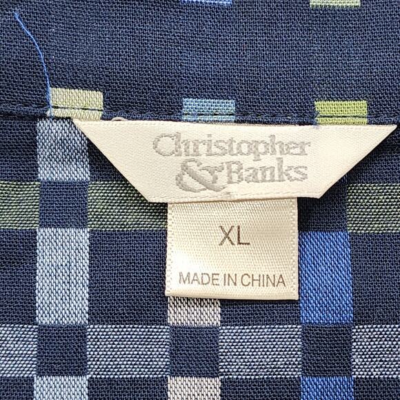 Christopher & Banks Jacket Womens XL Blue Green Check Plaid Cotton 3/4 Sleeve - Picture 6 of 11